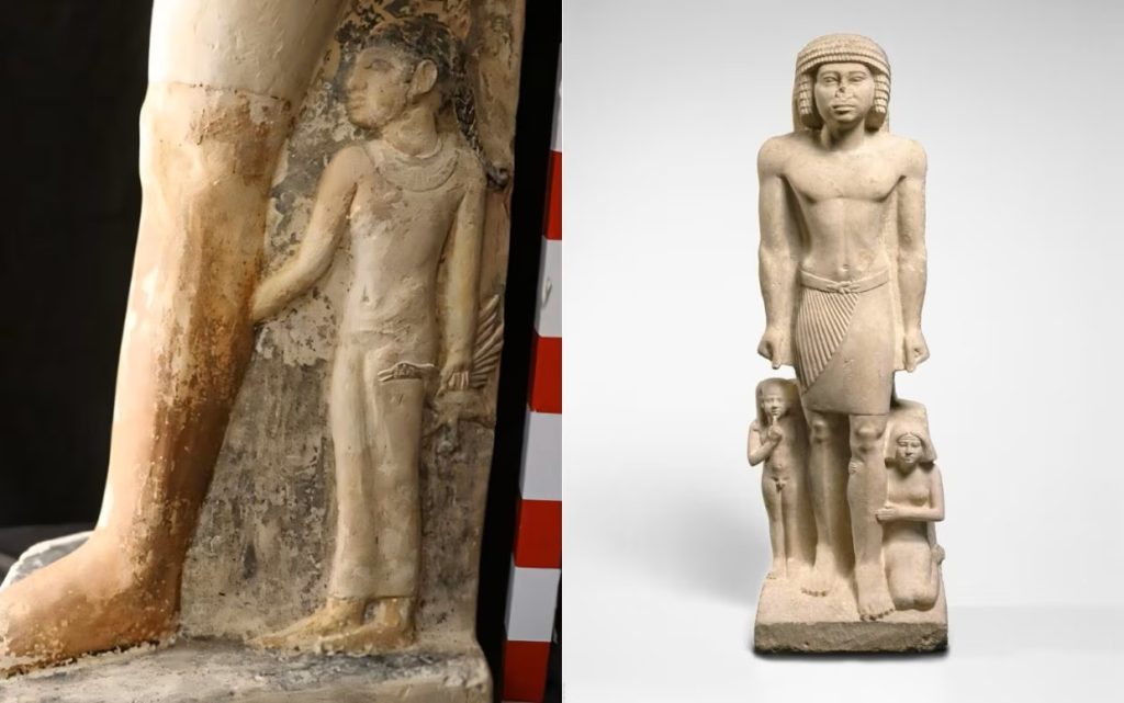 Två forntida egyptiska skulpturer.