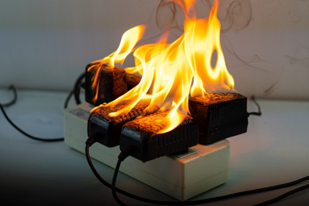 Förlängningssladden brann upp eftersom för många apparater var inkopplade.