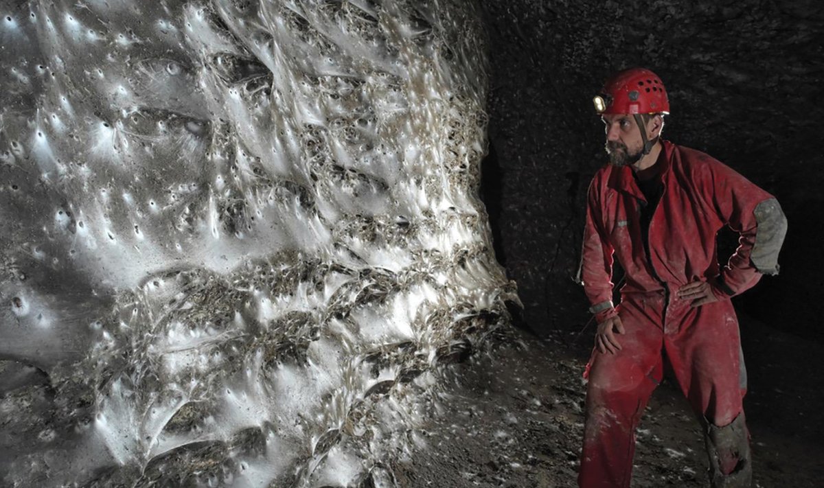 En grotta med ett enormt spindelnät.