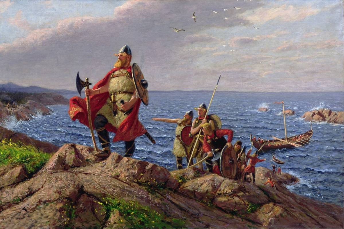Vikingarnas ankomst under ledning av Leif Erikson till Amerikas kuster.