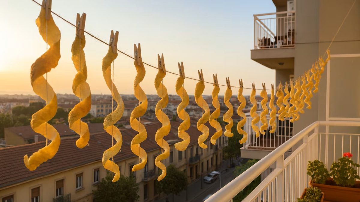 citronskal hänger på balkongen.