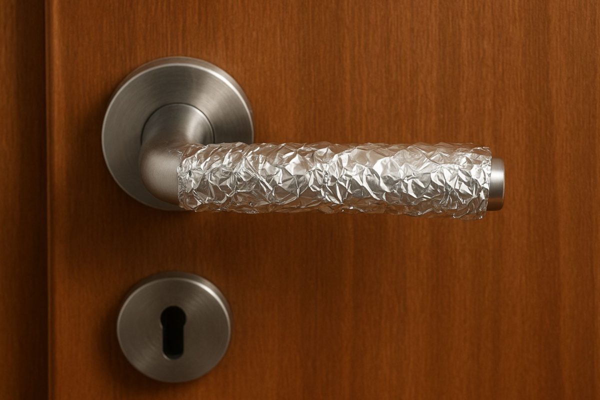 Aluminiumfolie på dörr handtaget.