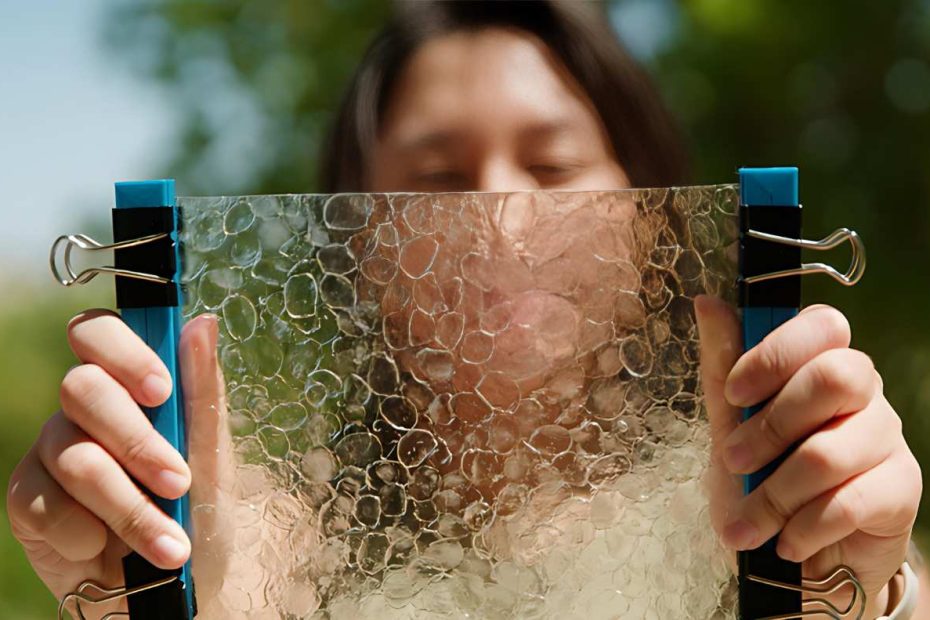 Biologiskt nedbrytbar plast tillverkad av fiskfjäll.