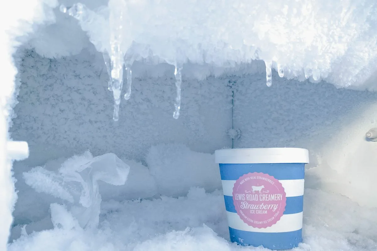 En frys täckt av is.