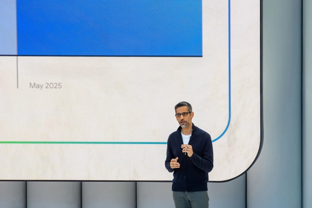 Googles VD Sundar Pichai på den årliga konferensen Google I/O 2025.