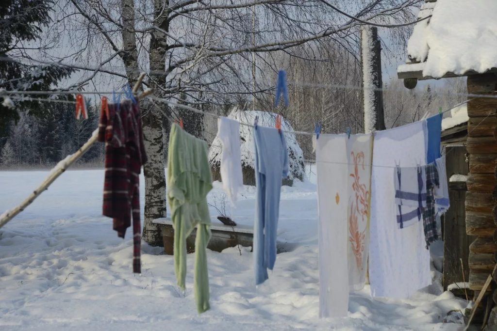 torkning av tvätt på vintern.